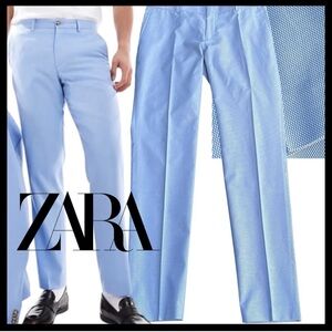 Zara Man Blue Cotton Blend Flat Front Dress Pants (32x33)